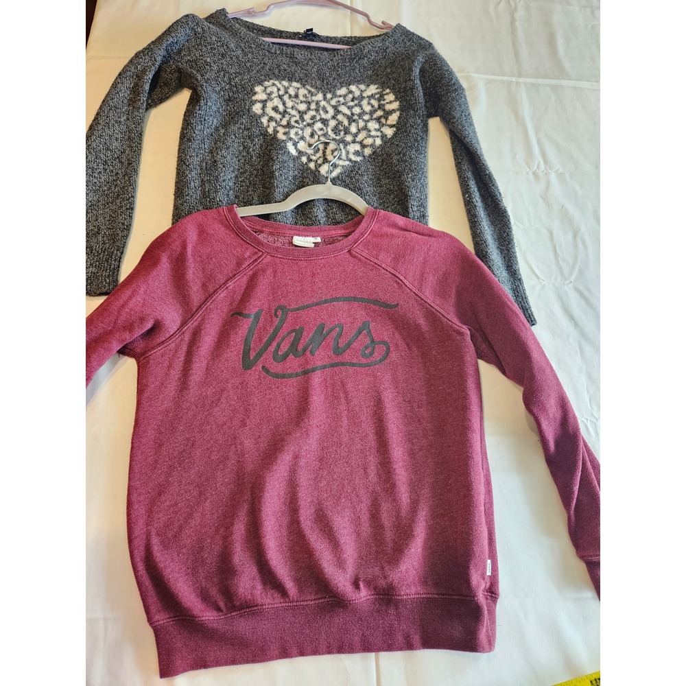 Vans Burgundy Sweatshirt XS‎ & Express Grey Leopard Heart Sweater XS Bundle